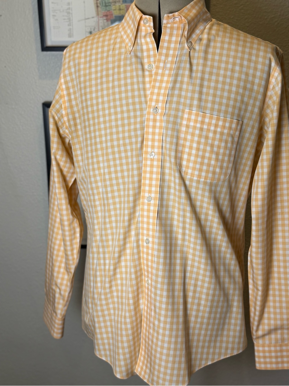 Brooks Brothers Original Polo L Orange Gingham Supima Non-Iron Shirt - Picture 12 of 12